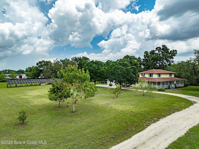 2280 Grove St, Titusville, FL 32796 - view of green lawn featuring view of scattered trees, an exterior structure, and driveway