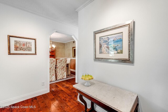 2280 Grove St, Titusville, FL 32796 - hallway with ornamental molding, wood-type flooring, and baseboards