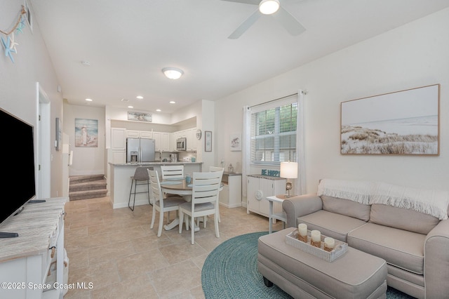 115 Turpial Way Unit 104, Melbourne, FL 32901 - living room with a ceiling fan, recessed lighting, and baseboards