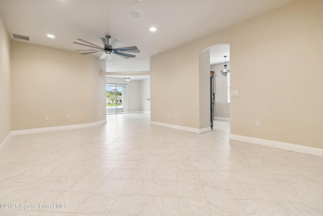 2262 Lune Ct, West Melbourne, FL 32904 - unfurnished room with ceiling fan, recessed lighting, arched walkways, and baseboards