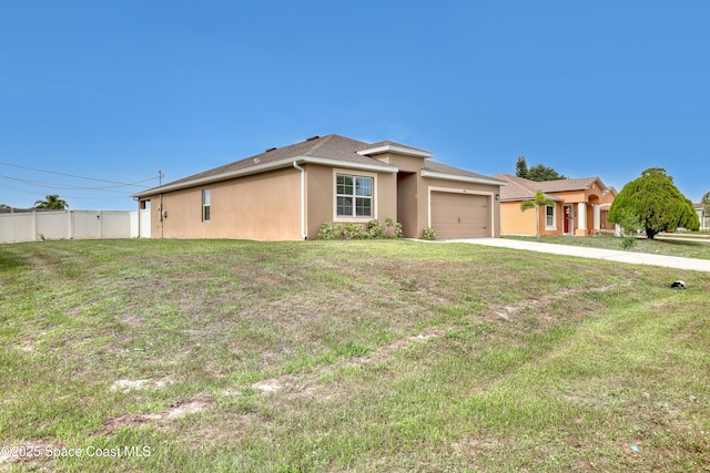 1005 Slocum St NW, Palm Bay, FL 32907 - view of front facade featuring driveway, an attached garage, and stucco siding