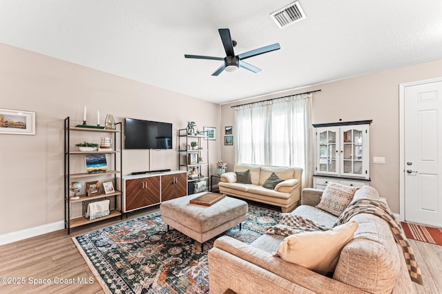 1641 Earlham Ave NW, Palm Bay, FL 32907 - living area with a ceiling fan, light wood-style flooring, and baseboards