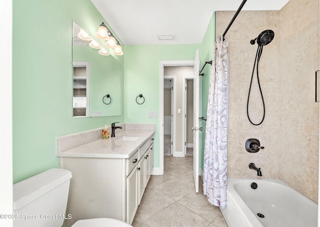 475 Park Ave, Satellite Beach, FL 32937 - full bathroom with toilet, shower / bath combo, tile patterned floors, and vanity