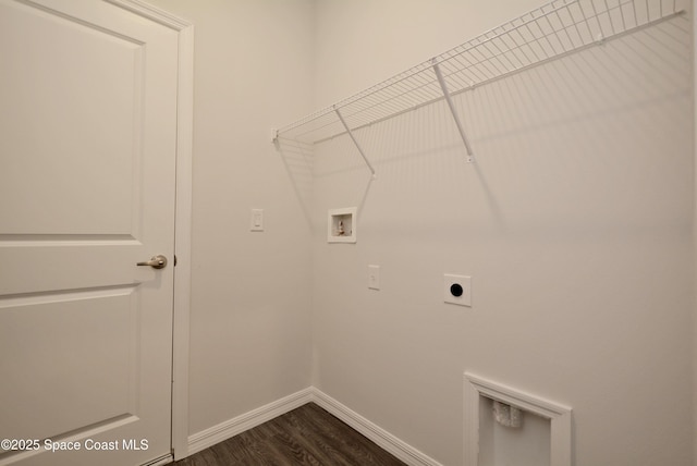 883 Parrotfish St SW, Palm Bay, FL 32908 - laundry area featuring washer hookup, electric dryer hookup, baseboards, and dark wood-style floors
