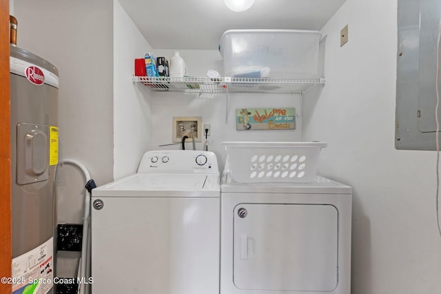 1000 N Atlantic Ave Unit 614, Cocoa Beach, FL 32931 - washroom with electric water heater, washing machine and dryer, and electric panel