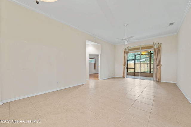 638 Brockton Way W, Melbourne, FL 32904 - empty room with crown molding, light tile patterned floors, baseboards, and a ceiling fan