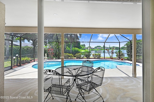 1068 Egret Lake Way, Melbourne, FL 32940 - swimming pool featuring a patio, a water view, and a lanai