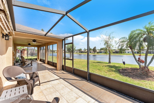 1223 Brumpton Pl, Rockledge, FL 32955 - unfurnished sunroom with a water view and ceiling fan