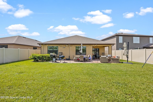 637 Old Country Rd SE, Palm Bay, FL 32909 - back of property with outdoor lounge area, a patio area, and stucco siding