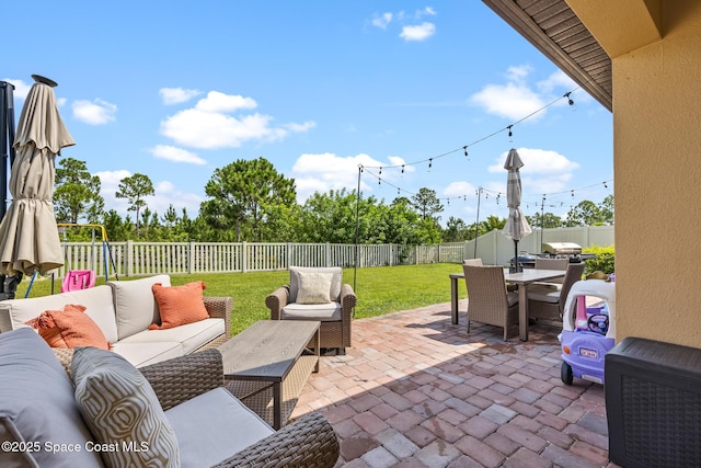637 Old Country Rd SE, Palm Bay, FL 32909 - view of patio featuring an outdoor living space, outdoor dining area, and grilling area
