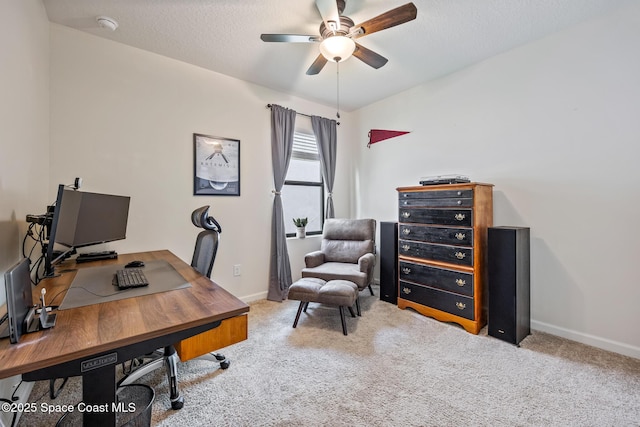 637 Old Country Rd SE, Palm Bay, FL 32909 - carpeted home office featuring ceiling fan, baseboards, and a textured ceiling