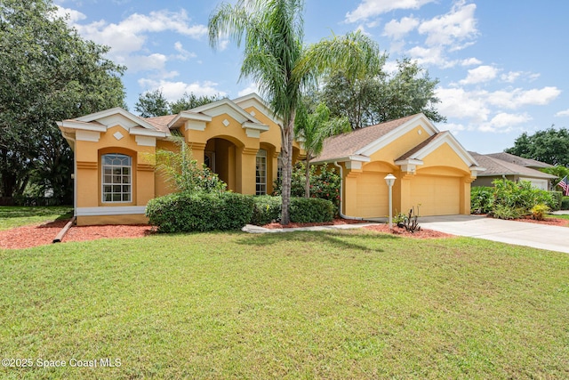 2703 Barrow Dr, Merritt Island, FL 32952 - view of front facade with stucco siding, driveway, and a front yard