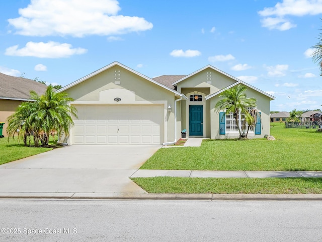 1406 Mycroft Dr, Cocoa, FL 32926 - ranch-style home featuring a garage, driveway, a front lawn, and stucco siding