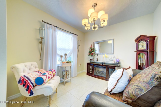 469 Aviation Ave NE, Palm Bay, FL 32907 - living area featuring a chandelier, tile patterned flooring, and baseboards