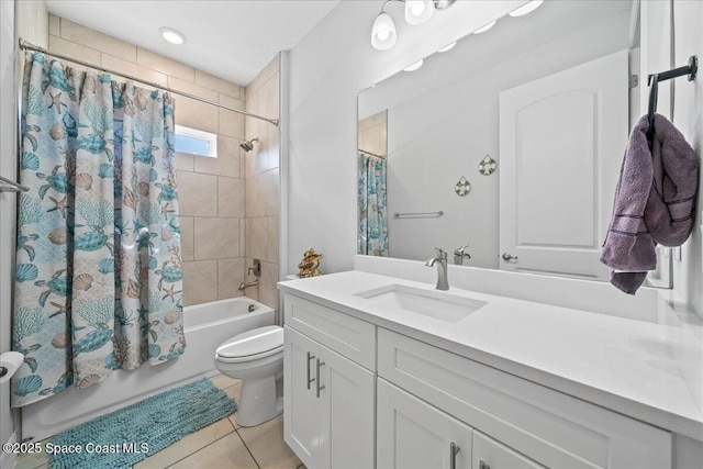 1160 Larkspur St SE, Palm Bay, FL 32909 - full bath featuring toilet, vanity, shower / tub combo with curtain, and tile patterned flooring