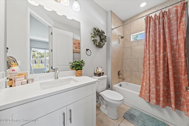 1160 Larkspur St SE, Palm Bay, FL 32909 - full bathroom featuring shower / tub combo, vanity, toilet, and tile patterned floors