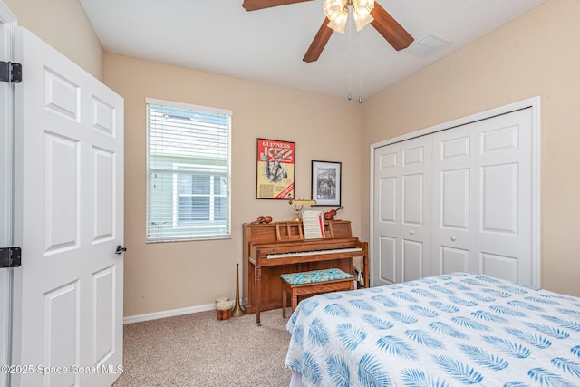 2009 Tullagee Ave, Melbourne, FL 32940 - carpeted bedroom featuring baseboards, a closet, and ceiling fan