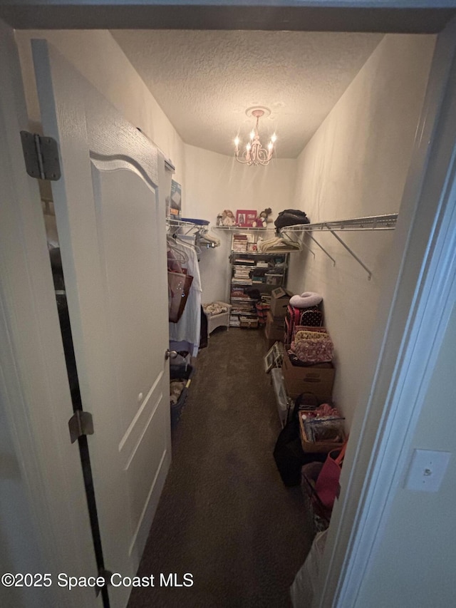 5908 Van Ness Dr, Melbourne, FL 32940 - walk in closet with dark carpet and a chandelier