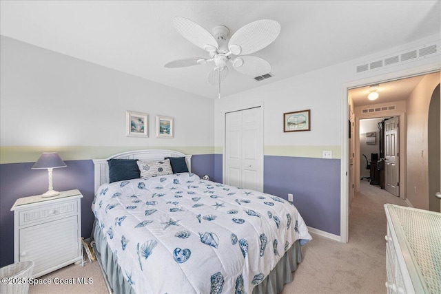 1776 Sawgrass Dr SW, Palm Bay, FL 32908 - bedroom featuring light carpet, a closet, a ceiling fan, and baseboards