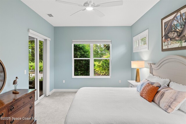 3360 Thurloe Dr, Rockledge, FL 32955 - bedroom with access to outside, light colored carpet, multiple windows, and a ceiling fan