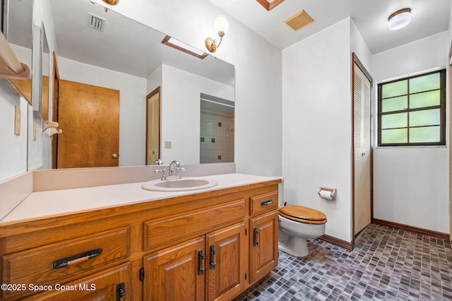 7001 Windover Way, Titusville, FL 32780 - full bathroom with vanity, brick patterned floors, and a shower