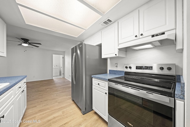 2036 Hogan Dr, Melbourne, FL 32935 - kitchen with stainless steel appliances, white cabinetry, and light wood-style floors