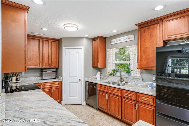 439 Blue Heron Rd, Melbourne Village, FL 32904 - kitchen featuring dishwasher, recessed lighting, plenty of natural light, refrigerator, and dark speckled floor