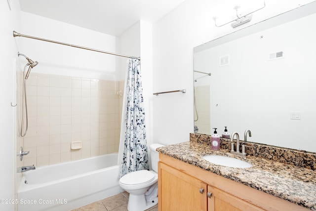 6421 Borasco Dr Unit 3208, Melbourne, FL 32940 - bathroom featuring shower / bathtub combination with curtain, tile patterned floors, vanity, and toilet