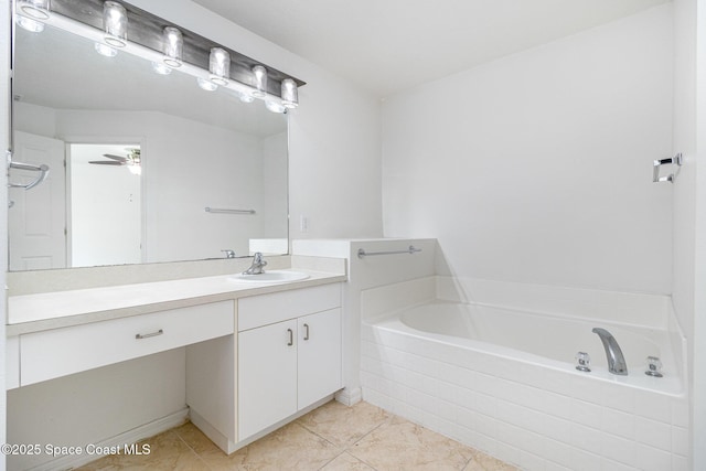 3220 Lowry Blvd SE, Palm Bay, FL 32909 - full bath with vanity, a garden tub, tile patterned flooring, and ceiling fan