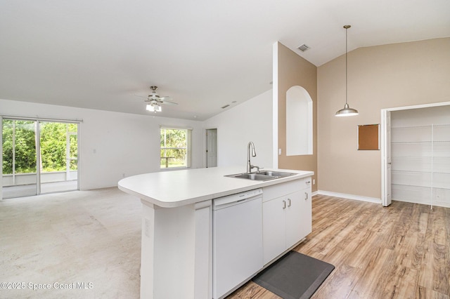 3220 Lowry Blvd SE, Palm Bay, FL 32909 - kitchen with dishwasher, a sink, open floor plan, lofted ceiling, and light countertops