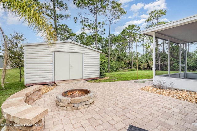 3220 Lowry Blvd SE, Palm Bay, FL 32909 - view of patio with an outdoor fire pit