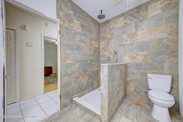 4956 Corfu Dr, Cocoa, FL 32926 - full bathroom featuring ceiling fan, walk in shower, toilet, and tile patterned floors