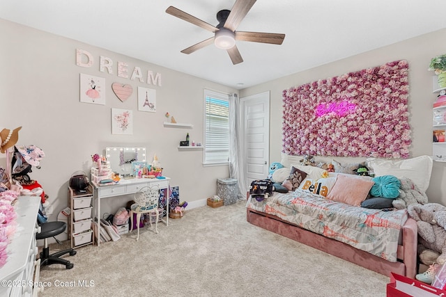 786 Clearwater Ave, Satellite Beach, FL 32937 - bedroom with carpet floors and ceiling fan