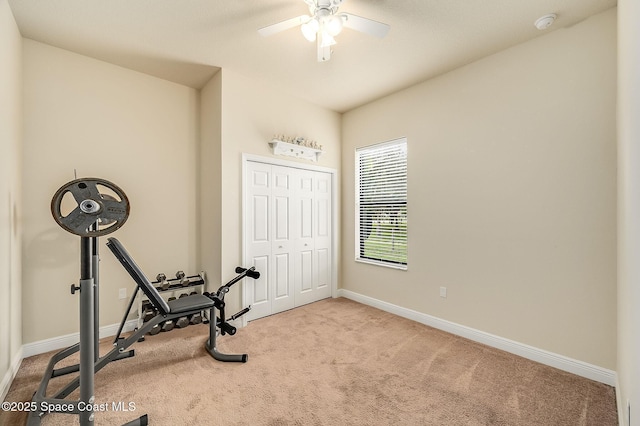 4725 Papaya St, Cocoa, FL 32926 - workout area with carpet flooring, a ceiling fan, and baseboards