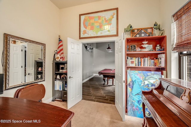 4725 Papaya St, Cocoa, FL 32926 - home office with baseboards, carpet flooring, and pool table