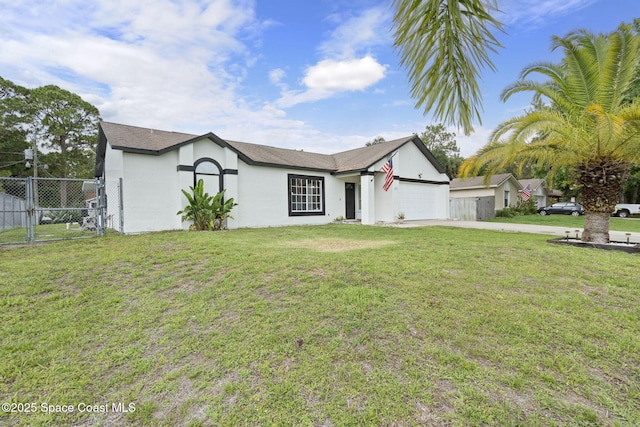 822 Lamplighter Dr NW, Palm Bay, FL 32907 - view of front of house with concrete driveway, an attached garage, and stucco siding