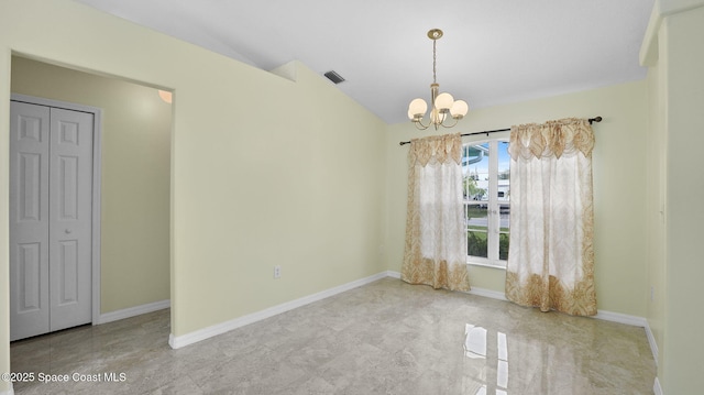 525 Banana Blvd, Merritt Island, FL 32952 - unfurnished dining area with lofted ceiling, a chandelier, and baseboards