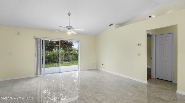 525 Banana Blvd, Merritt Island, FL 32952 - empty room featuring a ceiling fan, vaulted ceiling, and baseboards