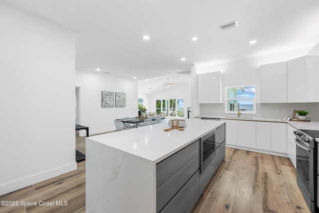 1313 Worth Ct NE, Palm Bay, FL 32905 - kitchen featuring modern cabinets, stainless steel appliances, a sink, light wood-style floors, and recessed lighting