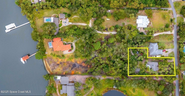 4185 Crooked Mile Rd, Merritt Island, FL 32952 - aerial overview of property's location featuring property parcel outlined and a nearby body of water
