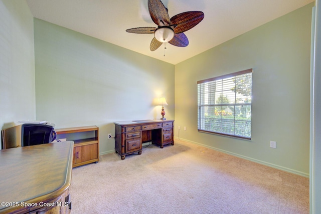 858 Morning Cove Cir SE, Palm Bay, FL 32909 - office area with light colored carpet, a ceiling fan, and baseboards