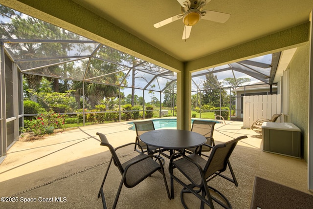 858 Morning Cove Cir SE, Palm Bay, FL 32909 - view of patio / terrace with a ceiling fan, an outdoor pool, and a lanai