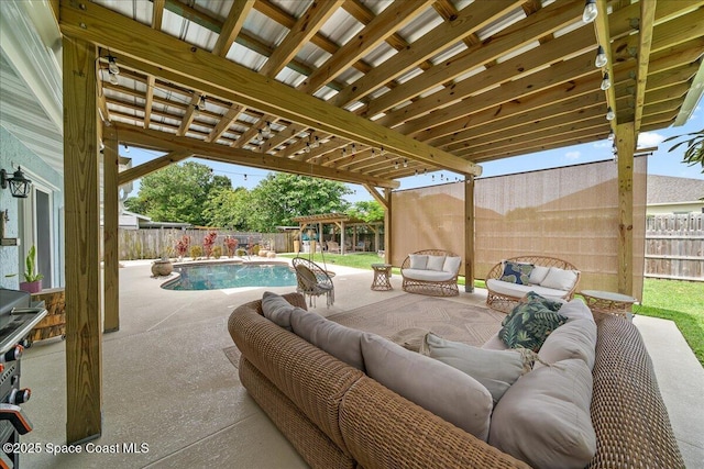 609 Tallwood Cir, Melbourne, FL 32904 - fenced backyard with outdoor lounge area, a patio, and a pergola