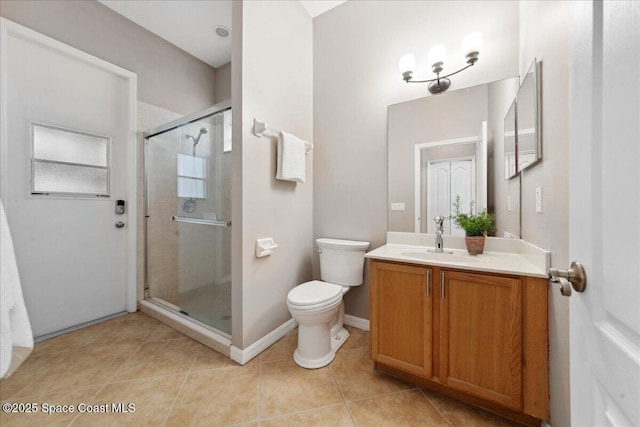 2465 Tuscarora Ct, Melbourne, FL 32904 - bathroom featuring vanity, a stall shower, tile patterned floors, and toilet