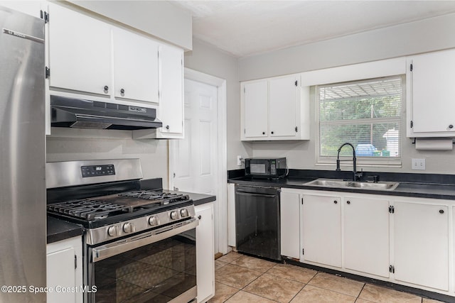 2109 Ivy Dr, Cocoa, FL 32922 - kitchen with black appliances, a sink, under cabinet range hood, and dark countertops