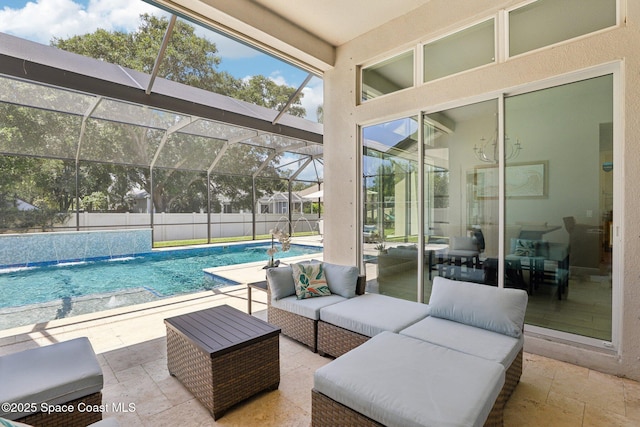 1025 Aranceto Cir, Merritt Island, FL 32952 - sunroom with a pool and an outdoor living space