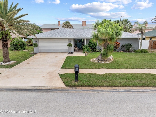715 Atlantic Dr, Satellite Beach, FL 32937 - view of front facade with concrete driveway, an attached garage, a shingled roof, and stucco siding