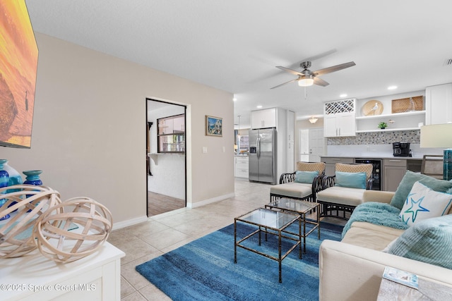 715 Atlantic Dr, Satellite Beach, FL 32937 - living area with light tile patterned flooring, a ceiling fan, and recessed lighting