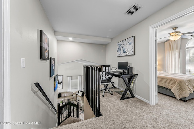 4236 Pondapple Dr, Titusville, FL 32796 - office area featuring carpet floors, baseboards, ceiling fan, and recessed lighting