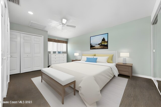 105 Osprey Ct, Melbourne, FL 32940 - bedroom featuring a closet, carpet floors, attic access, and baseboards